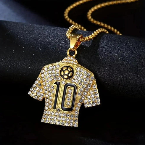 Fully Iced Soccer Jersey Number10 Titanium CZ Hip Hop Bling Pendant Necklace