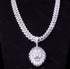 3-Pcs Iced Out 14K Gold Plated CZ Lion Head Pendant W/Cuban Necklace & Bracelet