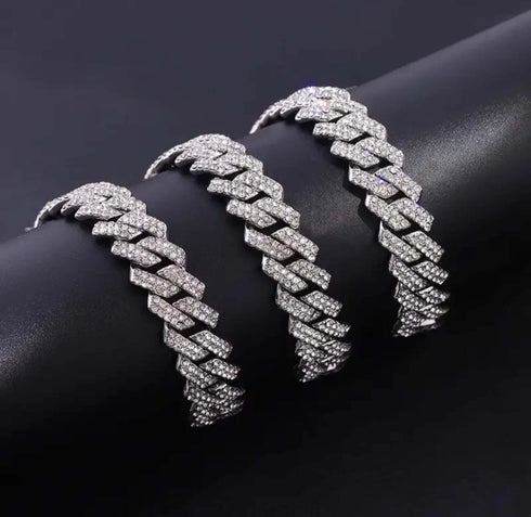 2-Pc Men FULLY ICED Thick 14K Gold Plated CZ Miami Cuban Link Necklace & Bracelet