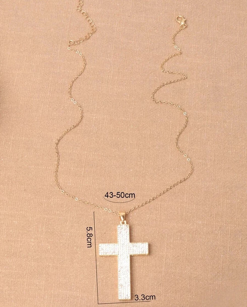 Iced Out Bling 14K Gold Plated Cubic Zirconia Blessed Cross Pendant Necklace