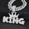 3-Pcs FULLY ICED 14K White Gold Plated CZ Crowned King Cuban Necklace & Bracelet