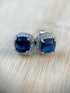 14K White Gold Plated Cushion Cut Square Blue Cubic Zirconia Men Women Earrings