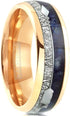 Men's 8mm Rose Gold Tungsten Blue Lapis Lazuli & Meteorite Inspired Wedding Band