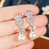 Luxury Pearl Pendant 18K White Gold-Plated Zirconia Bridal Dangle Earrings