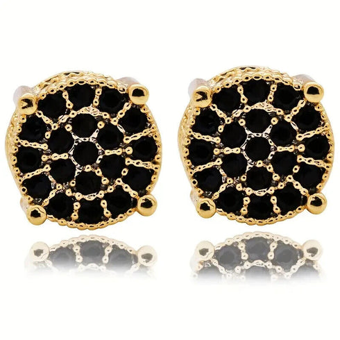 Micro Pave 18K Gold Plated Black Cubic Zirconia Men Women Cluster Stud Earrings