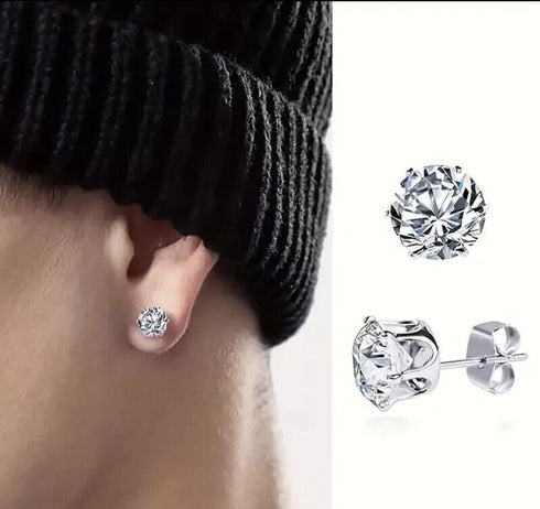 3Pairs Surgical Steel Cubic Zircon 4mm/6mm/8mm Solitaire Men Women Stud Earrings