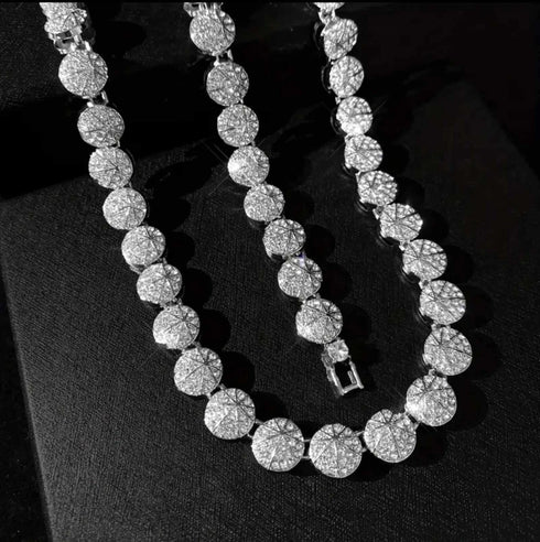 2-Pc FULLY ICED 14K Gold Plated Round Cluster CZ Tennis Chain Necklace & Bracelet