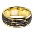 Men's 8mm Titanium Yellow Gold Leaf & Black Sandstone Comfort-Fit Wedding Band