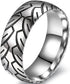 Men 8mm Titanium Motorcycle Tire Tread Pattern & Anodized Inlays Non-Fading Band