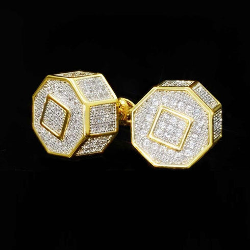 Exquisite 18K Gold Plated Micro Pave 11mm Cubic Zircon Men Women Stud Earring