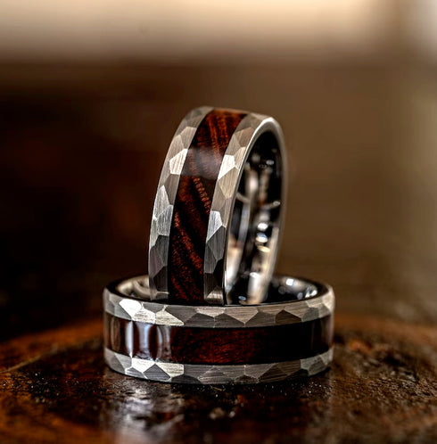 Men's 8mm Titanium Silver with Ironwood Inlay Comfort-Fit Polished Wedding Band