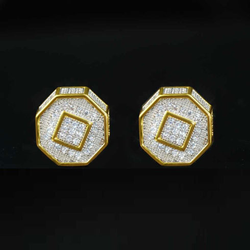 Exquisite 18K Gold Plated Micro Pave 11mm Cubic Zircon Men Women Stud Earring
