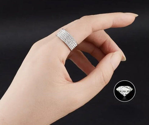 Elegant 14K White Gold Plated 5 Row Shiny Cubic Zirconia Men & Women Ring