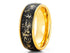 Men's 8mm Titanium Yellow Gold Leaf & Black Sandstone Comfort-Fit Wedding Band