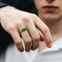 Men's 8mm Titanium Green Dyed Elder Wood Inlay Comfort-Fit Polished Wedding Band