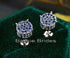Micro Pave 14K White Gold Plated Blue Cubic Zirconia Men Women Cluster Earrings