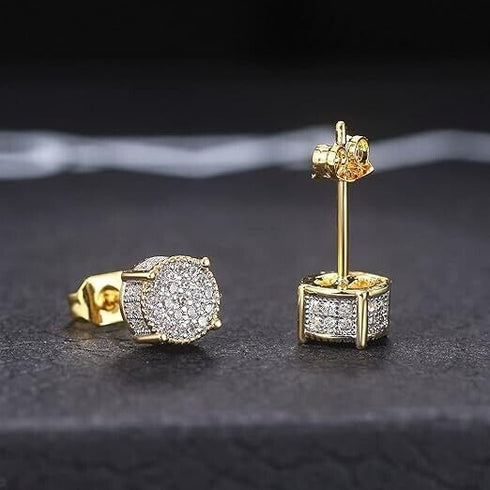 Exquisite Gold Paved Shiny Cubic Zirconia Stud Earring For Men & Women