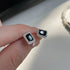 Baguette Cut 14K White Gold Plated Black Cubic Zirconia Men Women Stud Earrings