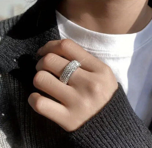 Elegant 14K White Gold Plated 5 Row Shiny Cubic Zirconia Men & Women Ring