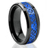 Men's 8mm Beveled Edge Comfort-Fit Blue Celtic Dragon Tungsten Wedding Band Ring