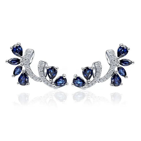 Stunning Cubic Zirconia Blue Sapphire 14K White Gold Plated Earrings for Women
