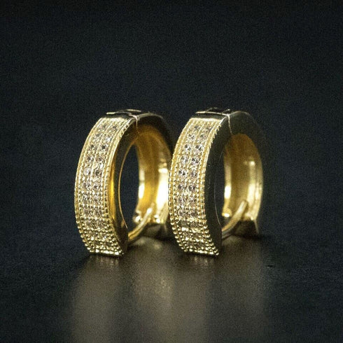 Exquisite Micro Pave 18K Gold Plated 2 Row Cubic Zirconia Men Women Hoop Earring