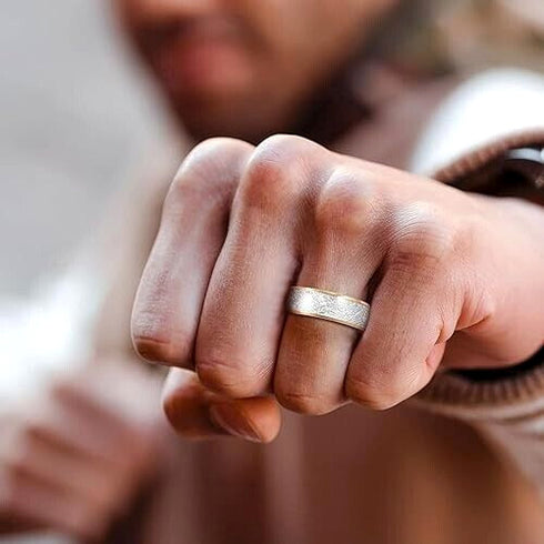 Men's 8mm Titanium Meteorite Inlay Comfort-Fit Polished Engagement Wedding Band