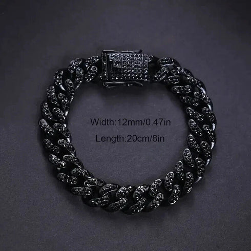 2 Pcs Men Women FULLY ICED Black Rhodium Plated Cubic Zirconia Necklace & Bracelet