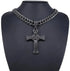 Rhodium Plated Iced Out Black CZ Cuban Chain Cross Pendant & Necklace