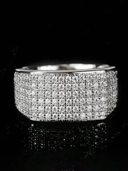 Micro Pave 18K White Gold Plated Iced Multi Row Cubic Zirconia Men Women Ring