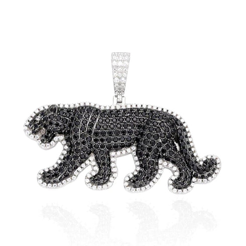 Iced Out 14K Gold Plated Cubic Zirconia Black Jaguar Panther Pendant Necklace