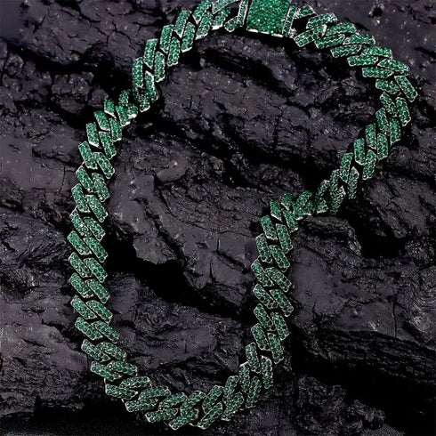 2Pcs Bling Gun Black FULLY ICED Rhodium Plated CZ Cuban Chain Necklace+Bracelet