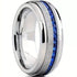 Men's 8mm Brushed Titanium Steel Blue Sapphire CZ Comfort-Fit Wedding Band