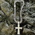 3-Pcs Iced 14K White Gold Plated CZ Large Cross Pendant with Cuban Necklace & Bracelet