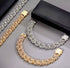 2-Pc ICED OUT Tiger Head 14K Gold Plated CZ Wide 'H' Shape Cuban Chain Necklace