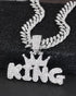 3-Pcs FULLY ICED 14K White Gold Plated CZ Crowned King Cuban Necklace & Bracelet