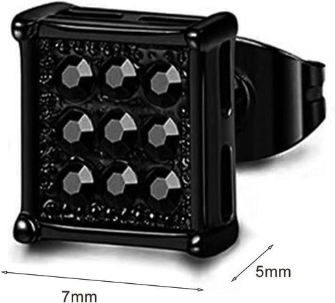 Black Square Titanium Steel Iced Out Cubic Zirconia Stud Earrings For Men Women