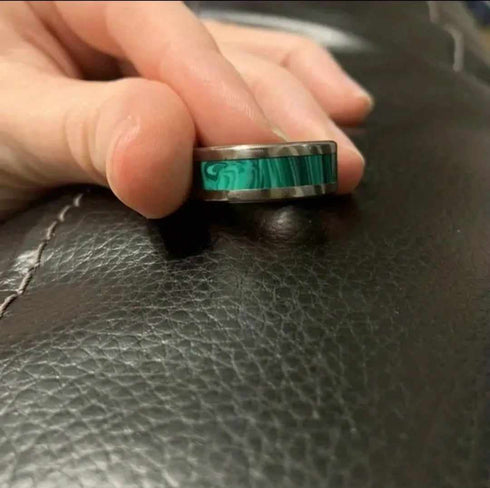 Men 8mm Tungsten Beveled Edge Comfort-Fit Fabricated Malachite Inlay Wedding Band