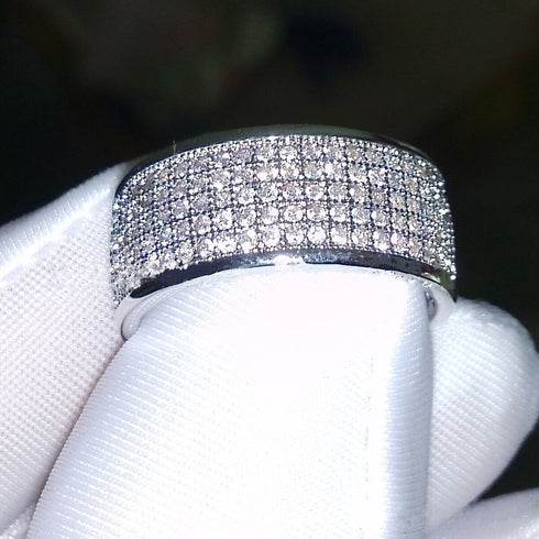 Elegant 14K White Gold Plated 5 Row Shiny Cubic Zirconia Men & Women Ring