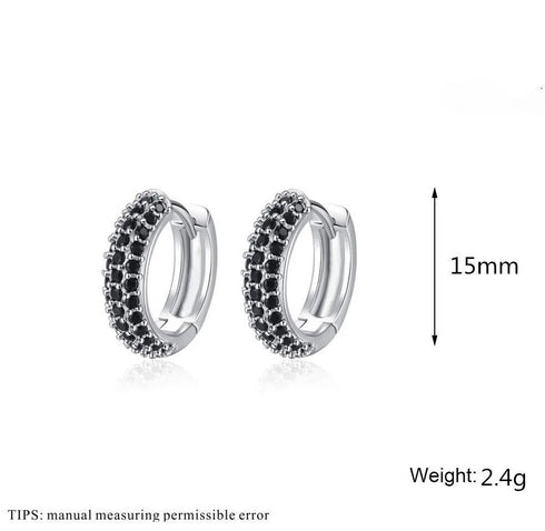 Dazzling Micro Pave 14K White Gold Plated 3 Row Black CZ Men Women Hoop Earrings