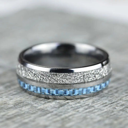 Men's 8mm Tungsten Blue Meteorite Inspired Inlay Comfort-Fit Wedding Band