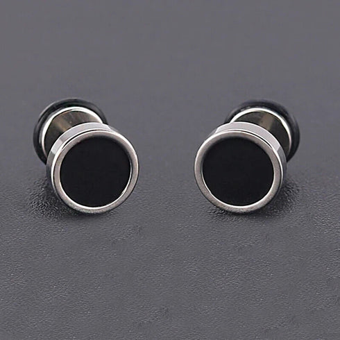 2 Pairs Of 316L Surgical Steel Punk Black & Silver Men Women Barbell Earrings