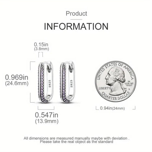 Exquisite Micro Pave Purple Sterling Silver U-Shape Cubic Zirconia Hoop Earrings