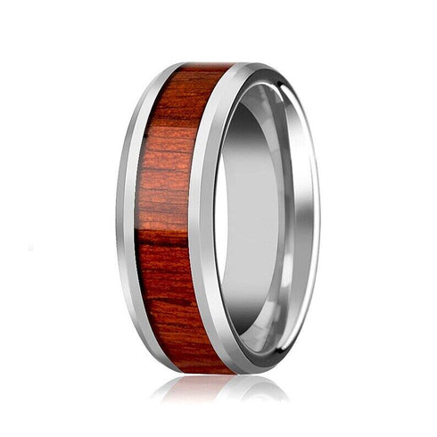 Men's 8mm Tungsten Ring Koa Wood Inlay Comfort-Fit Engagement Wedding Band