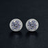 18k White Gold Plated Large CZ Center Stone Brilliant Cut Halo Stud Earrings