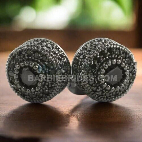 Fully Iced Micro Pave Black Rhodium Plated Cluster CZ Men Women Stud Earrings