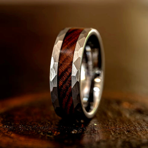 Men's 8mm Titanium Silver with Ironwood Inlay Comfort-Fit Polished Wedding Band