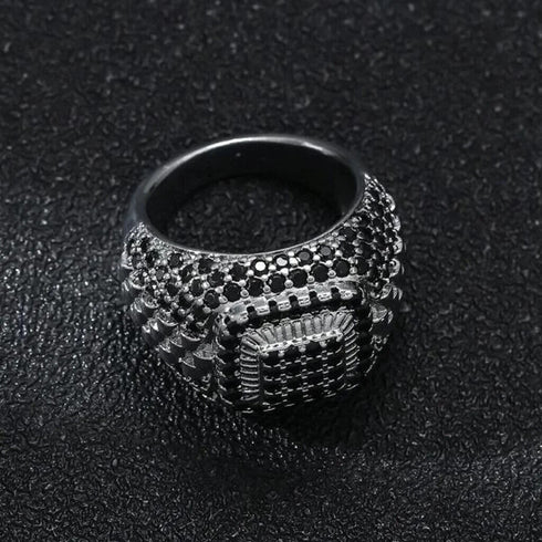 Exquisite Pave 18K White Gold Plated Black & White Cubic Zirconia Men Women Ring