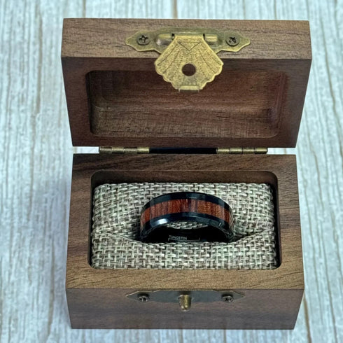 Men's 8mm Tungsten Black Hawaii Koa Wood Beveled-Edges Polished Wedding Band