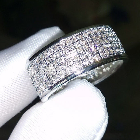 Elegant 14K White Gold Plated 5 Row Shiny Cubic Zirconia Men & Women Ring